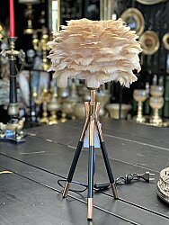 Gold Amber Tüy Başlıklı Gold Üç Ayaklı Lüks Abajur – 53 cm - Deco Vien 