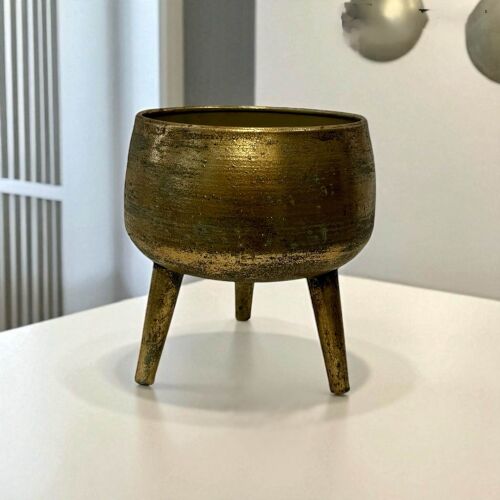 Dekoratif Üç Ayaklı Gold Saksı – 18x16 cm - 1