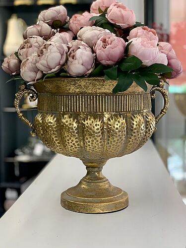 Gold Antik Dokulu Kulplu Dekoratif Saksı 35×43 cm - 3