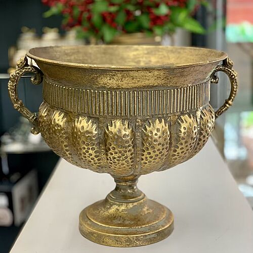 Gold Antik Dokulu Kulplu Dekoratif Saksı 35×43 cm - 4