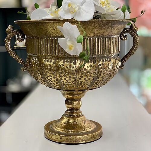 Gold Antik Dokulu Kulplu Dekoratif Saksı - 1