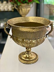Gold Antik Dokulu Kulplu Dekoratif Saksı - 3