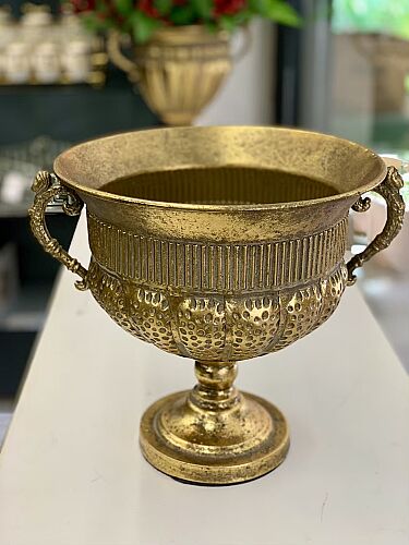 Gold Antik Dokulu Kulplu Dekoratif Saksı - 3