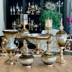 7 Parça Salon Konsol Aksesuar Seti Kahve Gold - Dekor Arya