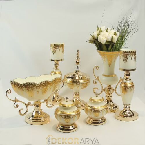 Imperial Antique Gold 7 Parça Salon Aksesuar Seti - 1