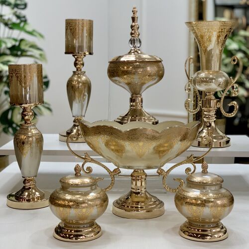 Imperial Royal Crest 7 Parça Salon Aksesuar Seti – Gold & Bej, Klasik Lüks Dekor - 2