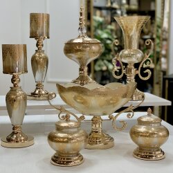 Imperial Royal Crest 7 Parça Salon Aksesuar Seti – Gold & Bej, Klasik Lüks Dekor - 3
