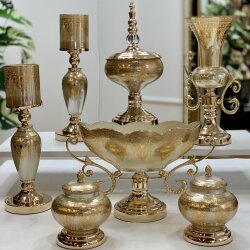 Imperial Royal Crest 7 Parça Salon Aksesuar Seti – Gold & Bej, Klasik Lüks Dekor - 4