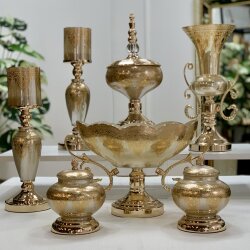 Imperial Royal Crest 7 Parça Salon Aksesuar Seti – Gold & Bej, Klasik Lüks Dekor - 6