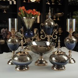 Lacivert Gold Lüks Salon Dekor Seti – Gösterişli Cam & Altın Detaylı 7 Parça Set - 9