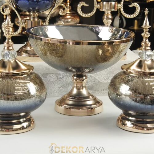 Lacivert Gold Lüks Salon Dekor Seti – Gösterişli Cam & Altın Detaylı 7 Parça Set - 10