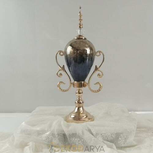 Lacivert Gold Lüks Salon Dekor Seti – Gösterişli Cam & Altın Detaylı 7 Parça Set - 8
