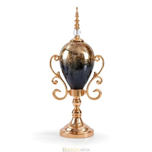 Lacivert Gold Lüks Salon Dekor Seti – Gösterişli Cam & Altın Detaylı 7 Parça Set - 3