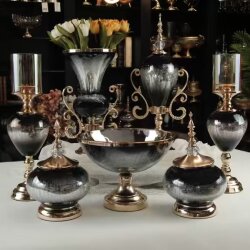 Siyah Gold Lüks Salon Dekor Seti - Dekor Arya