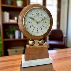 Ahşap ve Mermer Kaideli Dekoratif Masa Saati – 18×35 cm - Dekor Arya